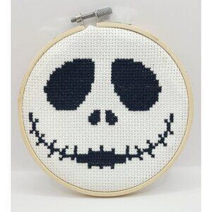Jack Skellington Cross-Stitch Art In 5-Inch Wooden Hoop Handmade By Me
